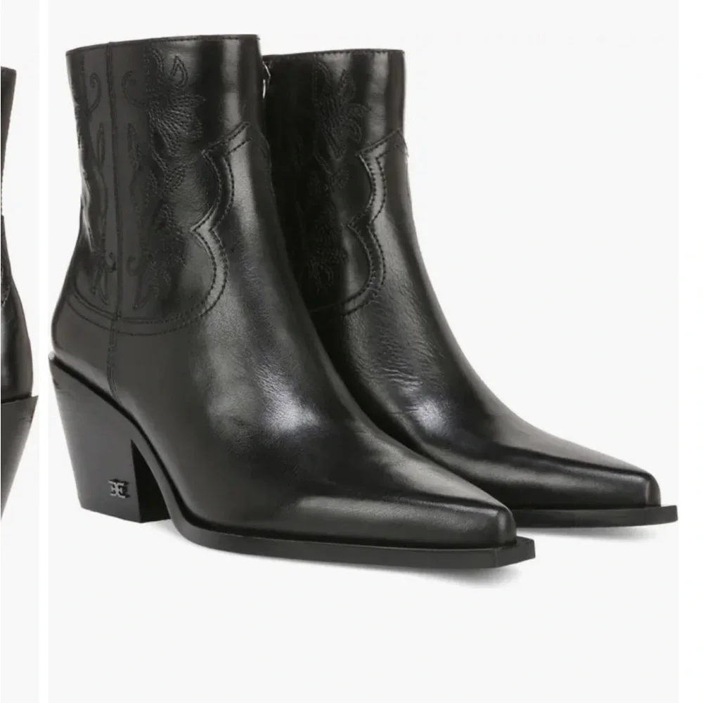 sam edelman wilda mini western black leather booties